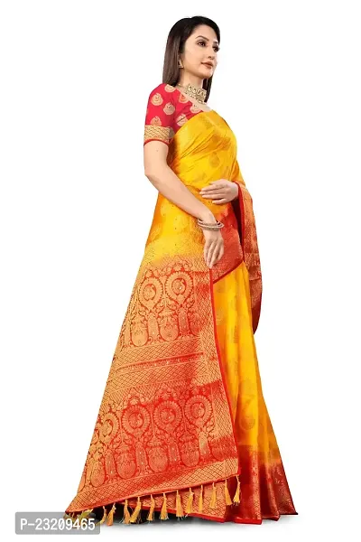 RUDRA NX Women's Banarasi Silk Saree || Zari Woven Kanjivaram Sarees With Unstitched Blouse Piece | (Color: Yellow Red)-thumb2