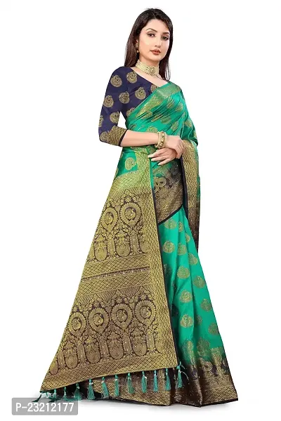 RUDRA NX Women's Banarasi Silk Saree || Zari Woven Kanjivaram Sarees With Unstitched Blouse Piece | (Color: Rama)-thumb4
