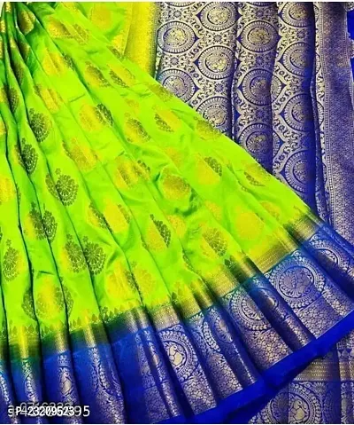 RUDRA NX Women's Banarasi Silk Saree || Zari Woven Kanjivaram Sarees With Unstitched Blouse Piece (Color: Green Blue)