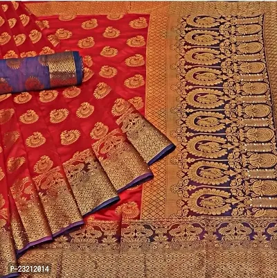 RUDRA NX Women's Banarasi Silk Saree || Zari Woven Kanjivaram Sarees With Unstitched Blouse Piece || (Color: Red)-thumb0