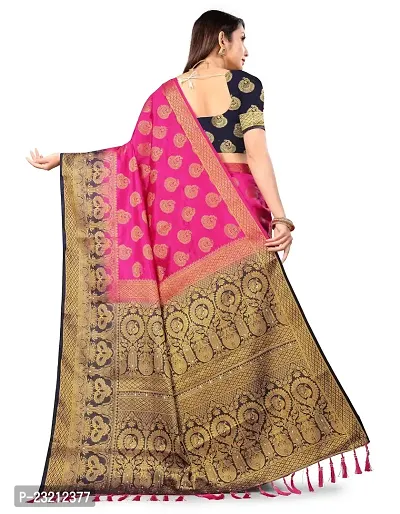 RUDRA NX Women's Banarasi Silk Saree || Zari Woven Kanjivaram Sarees With Unstitched Blouse Piece | (Color: Rani)-thumb4