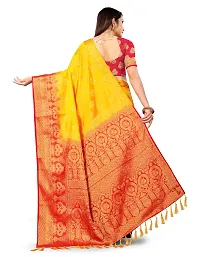 RUDRA NX Women's Banarasi Silk Saree || Zari Woven Kanjivaram Sarees With Unstitched Blouse Piece | (Color: Yellow Red)-thumb2