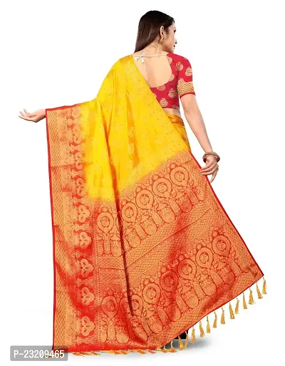 RUDRA NX Women's Banarasi Silk Saree || Zari Woven Kanjivaram Sarees With Unstitched Blouse Piece | (Color: Yellow Red)-thumb3