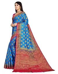RUDRA NX Women's Banarasi Silk Saree || Zari Woven Kanjivaram Sarees With Unstitched Blouse Piece (Blue Rani)-thumb1