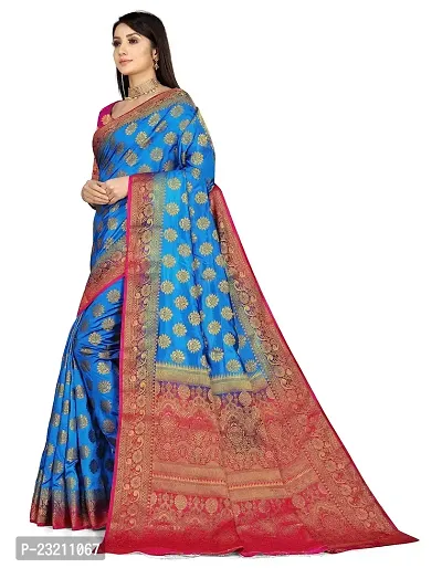 RUDRA NX Women's Banarasi Silk Saree || Zari Woven Kanjivaram Sarees With Unstitched Blouse Piece (Blue Rani)-thumb2
