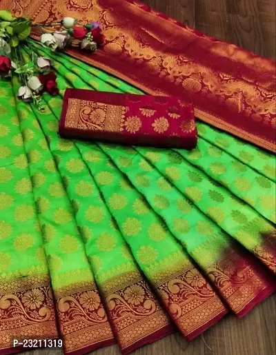 RUDRA NX Women's Banarasi Silk Saree || Zari Woven Kanjivaram Sarees With Unstitched Blouse Piece (Green Red)