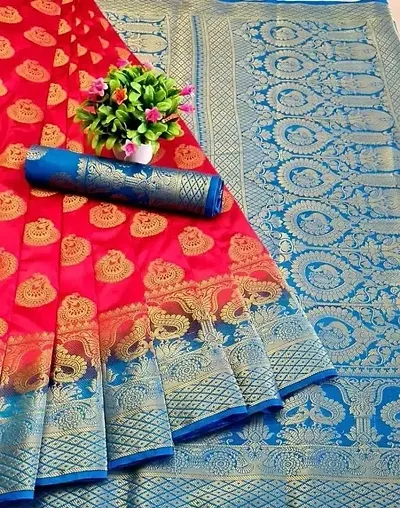 Alluring Silk Blend Kanjeevaram Jacquard Sarees With Blouse Piece