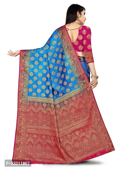 RUDRA NX Women's Banarasi Silk Saree || Zari Woven Kanjivaram Sarees With Unstitched Blouse Piece (Blue Rani)-thumb4