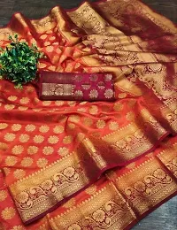 RUDRA NX Women's Banarasi Silk Saree || Zari Woven Kanjivaram Sarees With Unstitched Blouse Piece (Saffron)-thumb1