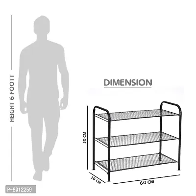 DecorSecrets 3 Shelf Premium Quality Collapsible and Foldable Metal Shoe Rack, Metal Shoe Stand (Black)-thumb3