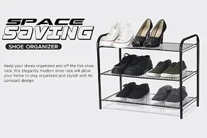 DecorSecrets 3 Shelf Premium Quality Collapsible and Foldable Metal Shoe Rack, Metal Shoe Stand (Black)-thumb3