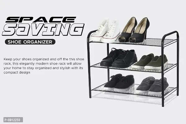DecorSecrets 3 Shelf Premium Quality Collapsible and Foldable Metal Shoe Rack, Metal Shoe Stand (Black)-thumb4