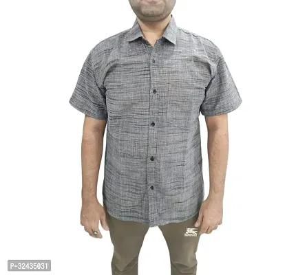 Elegant Khadi Cotton Self Pattern Casual Shirts For Men-thumb0