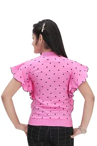 Maream Enterprise Cotton Casual Regular Fit Polka Dot Ruffle Sleeves Top (Pink, 7-8 Years)-thumb2