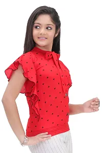 Maream Enterprise Cotton Casual Regular Fit Polka Dot Ruffle Sleeves Top (Red, 11-12 Years)-thumb1