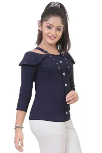 Maream Enterprise Cotton Casual Regular Fit Solid 3/4th Sleeves Button Design Top-thumb1