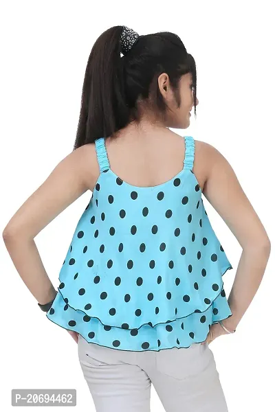 Maream Enterprise Cotton Casual Regular Fit Polka Dot Sleeveless Top (Light Blue, 9-10 Years)-thumb3