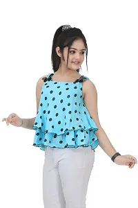 Maream Enterprise Cotton Casual Regular Fit Polka Dot Sleeveless Top (Light Blue, 10-11 Years)-thumb1