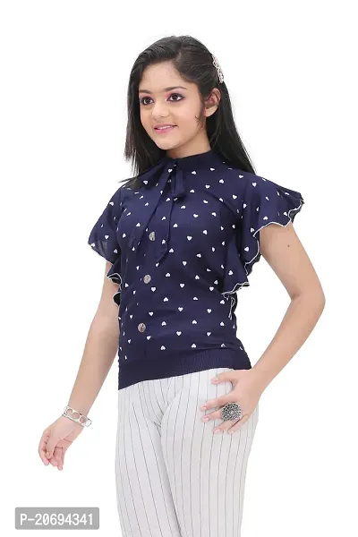 Maream Enterprise Cotton Casual Regular Fit Polka Dot Ruffle Sleeves Top (Blue, 8-9 Years)-thumb2