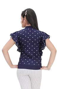 Maream Enterprise Cotton Casual Regular Fit Polka Dot Ruffle Sleeves Top (Blue, 8-9 Years)-thumb2