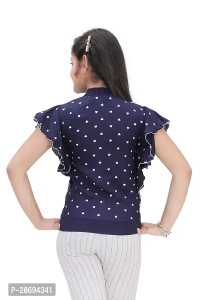 Maream Enterprise Cotton Casual Regular Fit Polka Dot Ruffle Sleeves Top (Blue, 8-9 Years)-thumb3