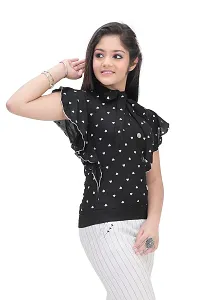 Maream Enterprise Cotton Casual Regular Fit Polka Dot Ruffle Sleeves Top (Black, 9-10 Years)-thumb1