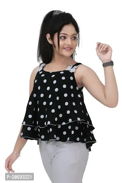 Maream Enterprise Cotton Casual Regular Fit Polka Dot Sleeveless Top (Black, 7-8 Years)-thumb2