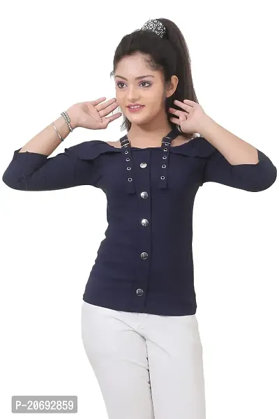 Maream Enterprise Cotton Casual Regular Fit Solid 3/4th Sleeves Button Design Top-thumb0