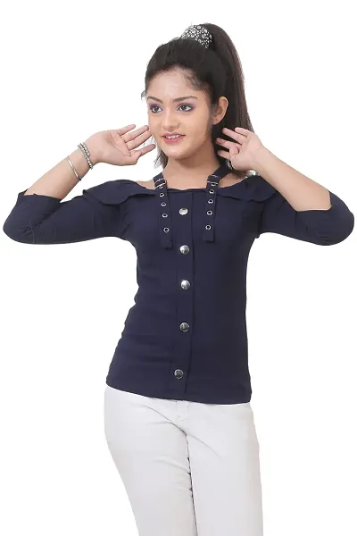 Maream Enterprise Cotton Casual Regular Fit Solid 3/4th Sleeves Button Design Top