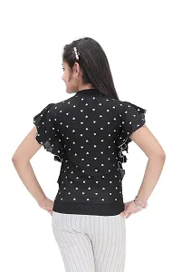 Maream Enterprise Cotton Casual Regular Fit Polka Dot Ruffle Sleeves Top (Black, 9-10 Years)-thumb2