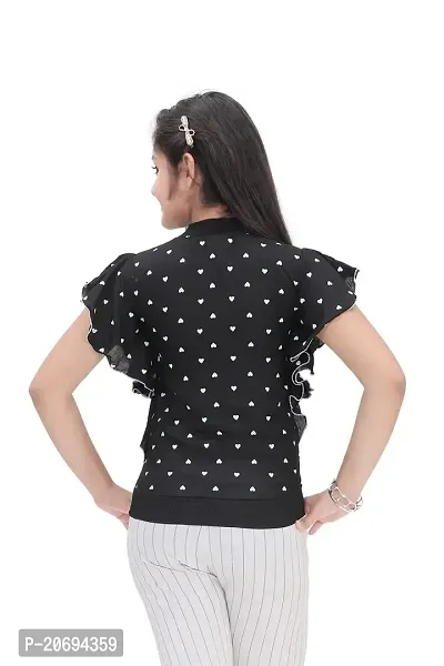 Maream Enterprise Cotton Casual Regular Fit Polka Dot Ruffle Sleeves Top (Black, 9-10 Years)-thumb3