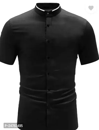 Men Regular Fit Solid Mandarin Collar Casual Shirt-thumb0