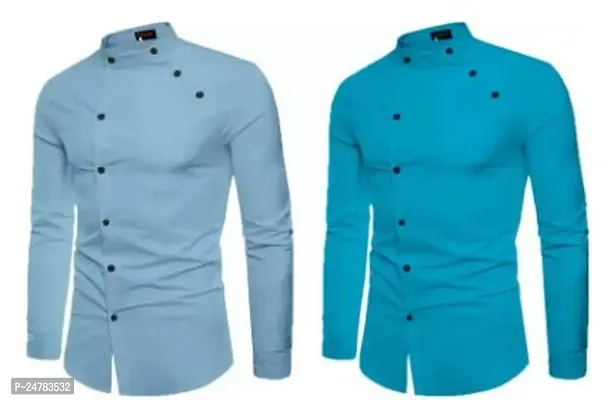 Men Regular Fit Solid Mandarin Collar Casual Shirt  Pack of 2