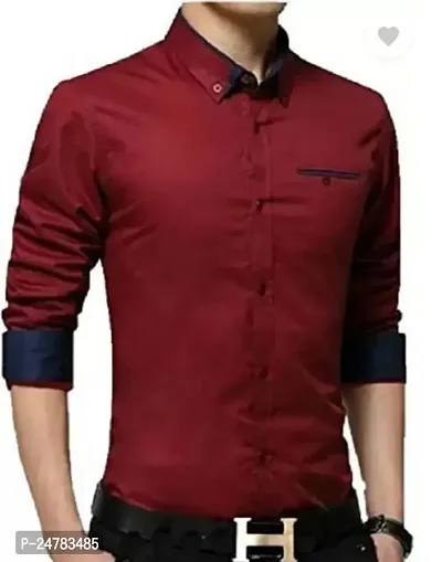 Men Regular Fit Solid Button Down Collar Casual Shirt-thumb0