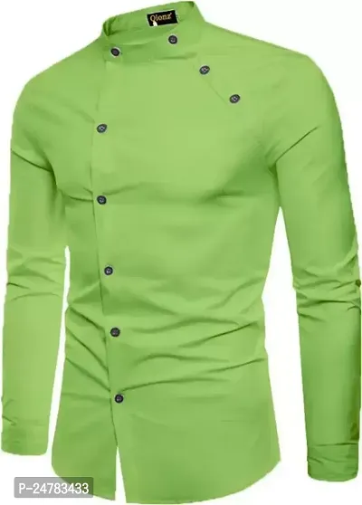 Men Regular Fit Solid Mandarin Collar Casual Shirt