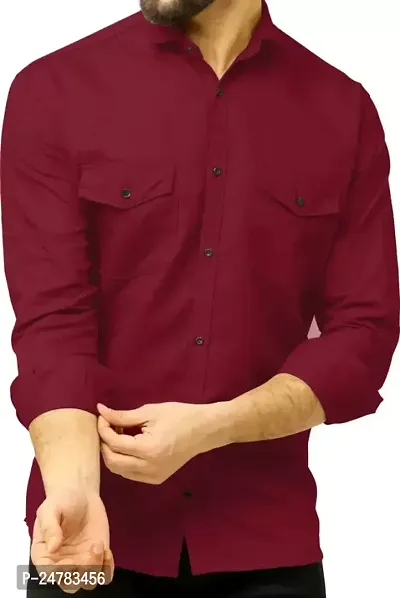 Men Regular Fit Solid Spread Collar Casual Shirt-thumb0