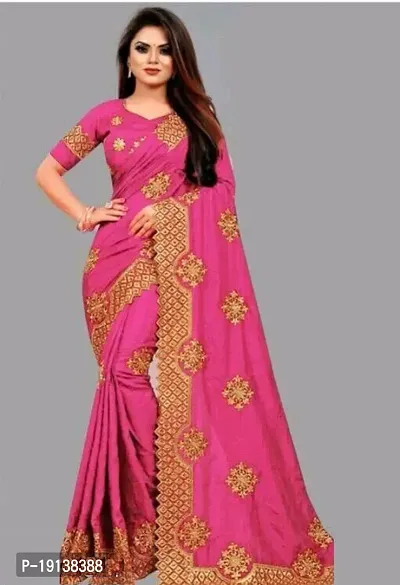 Stylish Vichitra Silk Pink Printed Saree with Blouse piece For Women