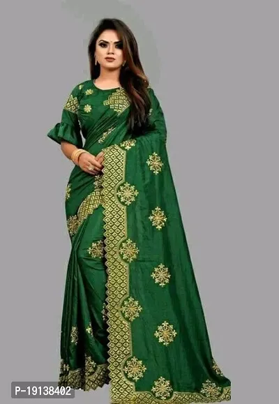 Stylish Vichitra Silk Green Printed Saree with Blouse piece For Women-thumb0