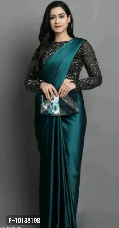 Stylish Satin Silk Green Printed Saree with Blouse piece For Women