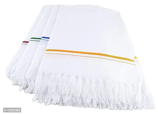 IGNOTO Handloom White Cotton Bath Towel/Kerala Thorthu/ Gamcha/Angocha (30x60, 2.5 feet Width x 5 feet Length, Light Weight, Fast Absorbing, Quick Drying) Pack of 4-thumb5