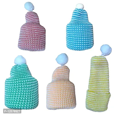 (0 Size) (Pack of 5) New Born Baby Hats Infant Toddler Girl Boy Beanie Cap Warm Baby Hat with pom pom-thumb0