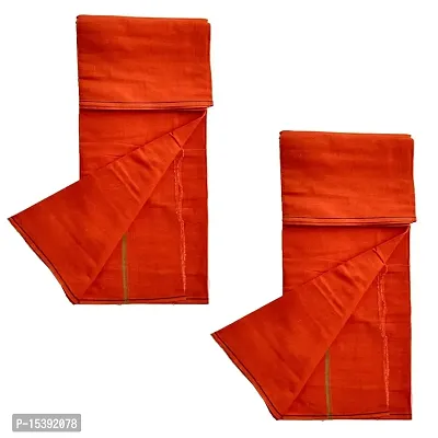 IGNOTO (Pack of 3 Handloom Bhagwa/Saffron Cotton Bath Towel/Kerala Thorthu/ Gamcha/Angocha (Light Weight, Fast Absorbing, Quick Drying)-thumb0