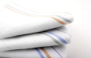 IGNOTO Mens Formal Cotton White Handkerchiefs with colorful stripes || Hankies for Men/Boys (Pack of 12)-thumb1