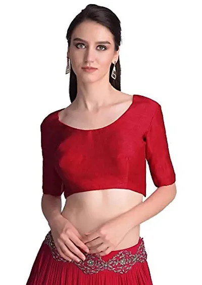 Bieth Women Silk Half Sleeve Readymade Saree Fancy Stitched Blouse (Red)