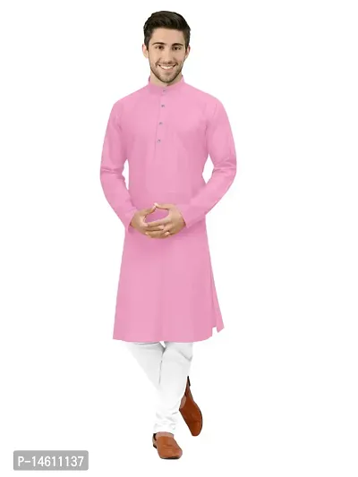 Stylish Cotton Blend Solid Straight Knee Length Kurta For Men-thumb0