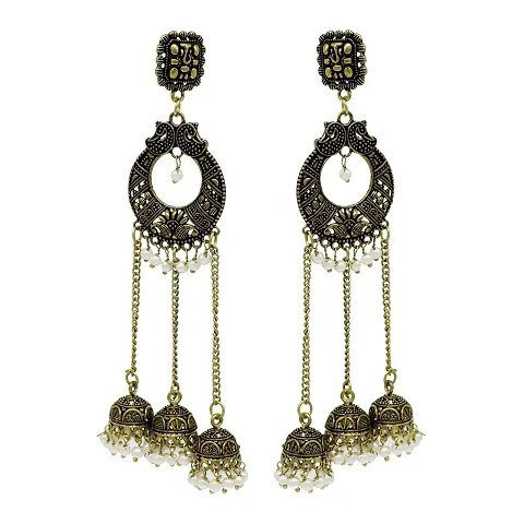 Designer Oxidized German Indian Traditional Rajasthan Ethnic Trendy Stylish Earring Pair Wedding Anniversary and Special Occasion Gift for Girls and Women (White)