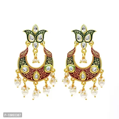 Designer Indian Traditional Rajasthan Meenakari Ethnic Trendy Stylish Earring Pair Wedding Anniversary and Special Occasion Gift for Girls and Women (Red)-thumb0