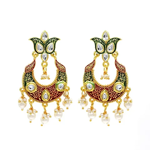 Designer Indian Traditional Rajasthan Meenakari Ethnic Trendy Stylish Earring Pair Wedding Anniversary and Special Occasion Gift for Girls and Women (Red)