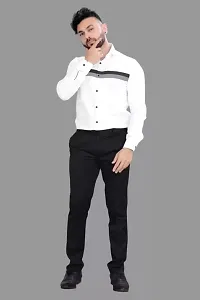 White Shirt with Black and Gray Strip Blend Cotton Shirts for Casual and Formal Use-thumb2