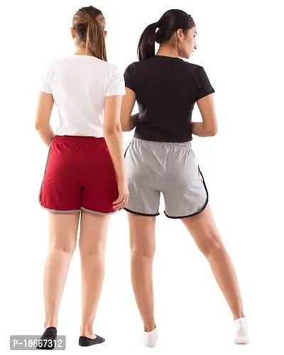 Lappen Fashion Women?s Night Wear | Combo of Crop top with Pattern Shorts | Regular Fit | for use Running Sports Gym | Night Suit for Girls and Women ? Set of 2 (Small, Black-Gray & White-Maroon)-thumb2